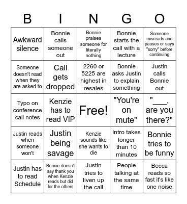 Conference Call Bingo Card