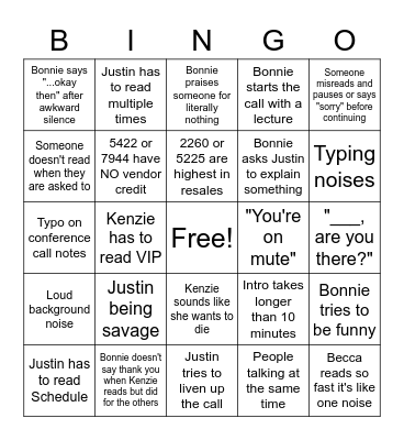 Conference Call Bingo Card