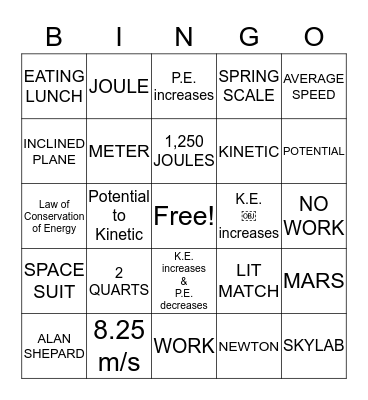 Physics & Outer Space Bingo Card