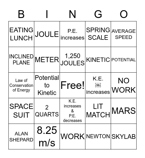 Physics & Outer Space Bingo Card