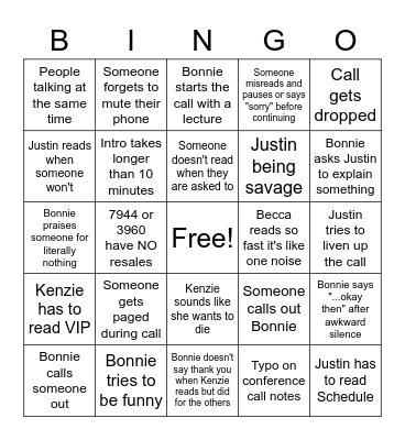 Conference Call Bingo Card