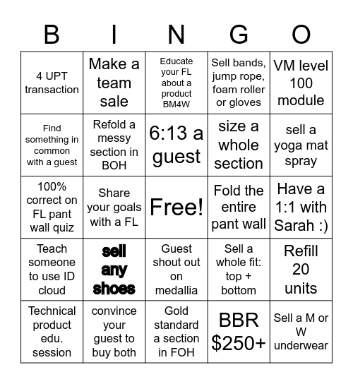 lululemon educator BINGO Card