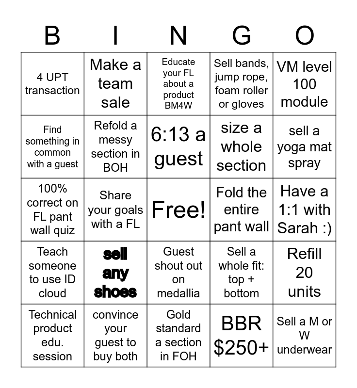 lululemon educator BINGO Card