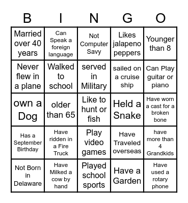 Family Reunion Bingo Card