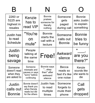 Conference Call Bingo Card