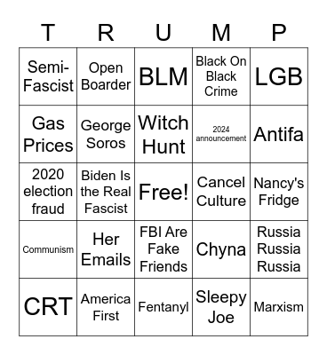Trump Rally Bingo Card