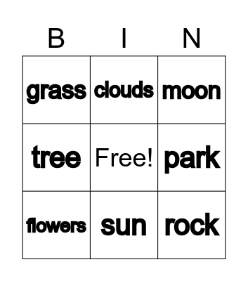 Nature Vocabulary Bingo Card