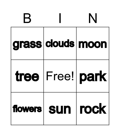 Nature Vocabulary Bingo Card