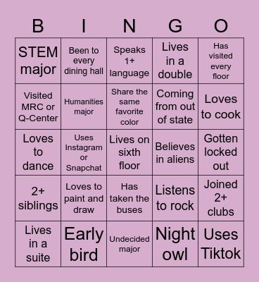 Get to know you BINGO! Bingo Card