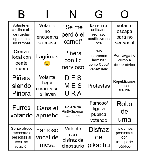 PLEBISCITO 2022 Bingo Card