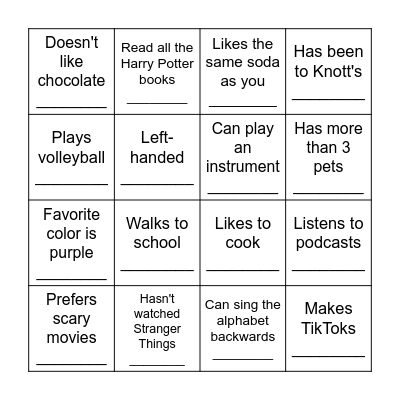 Find a Friend!! Bingo Card