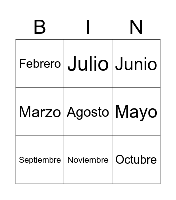 meses del año Bingo Card