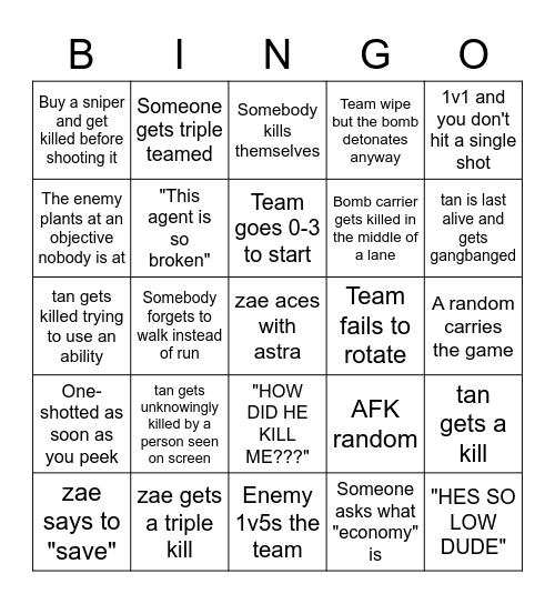 VALORANT DRINKING GAME Bingo Card