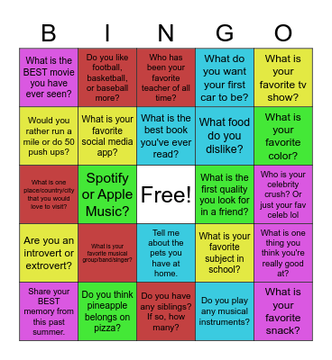 Get to Know You Bingo Card