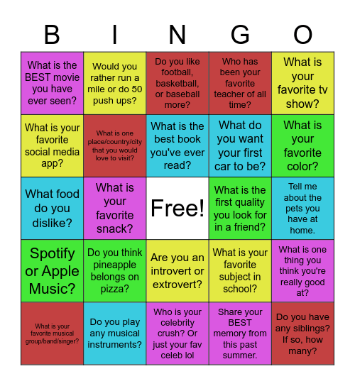 Get to Know You Bingo Card