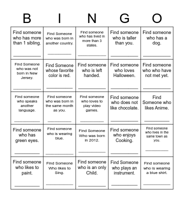 Find Someone Who Bingo Card