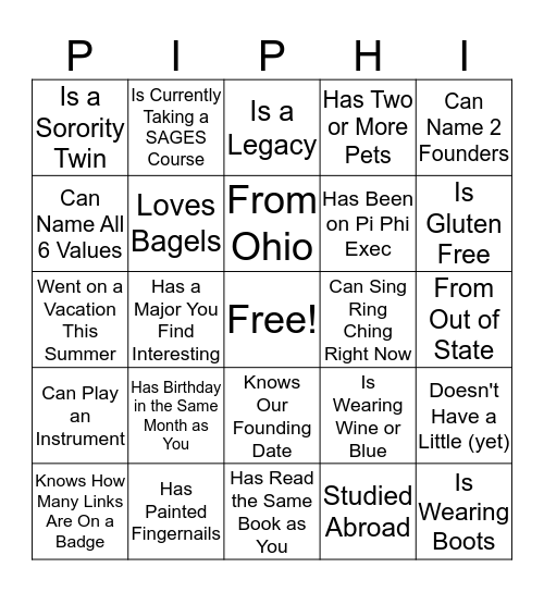 Pi Bingo Phi: Alum Edition! Bingo Card
