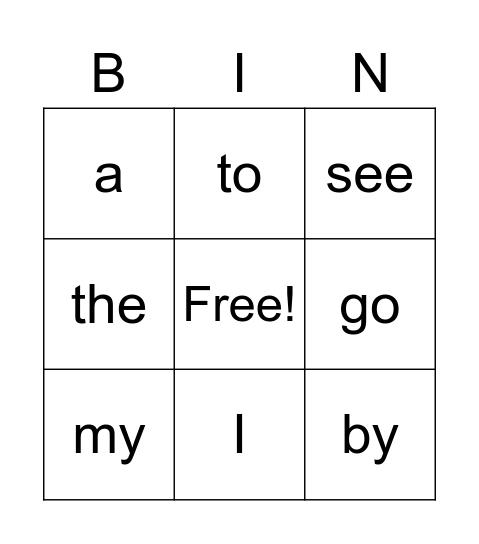 SIGHT WORDS Bingo Card