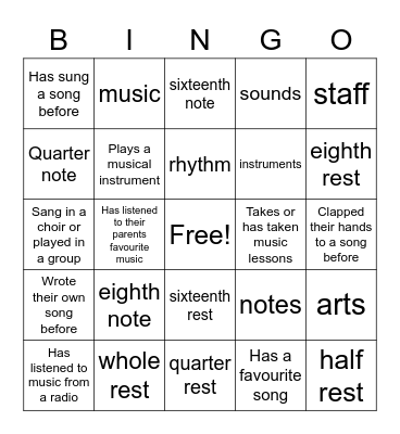 Music Bingo Card