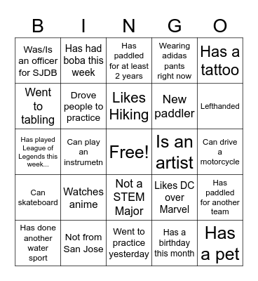 SJDB Bingo Card
