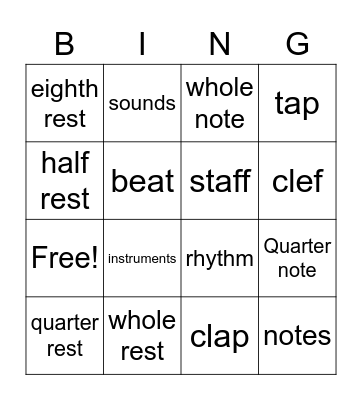 Music BINGO PJ Bingo Card