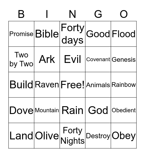Noah's Ark Bingo Card