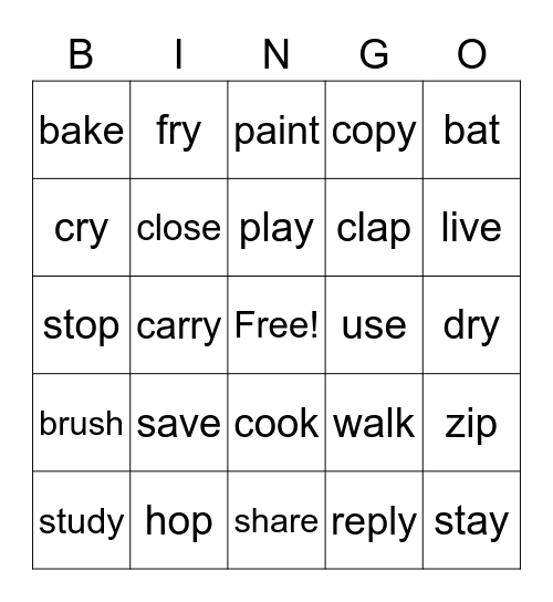 find the base word Bingo Card