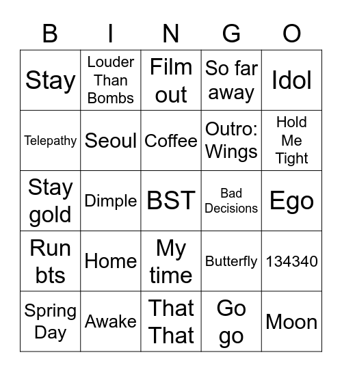 @Tejal_BtsArmy Bingo Card