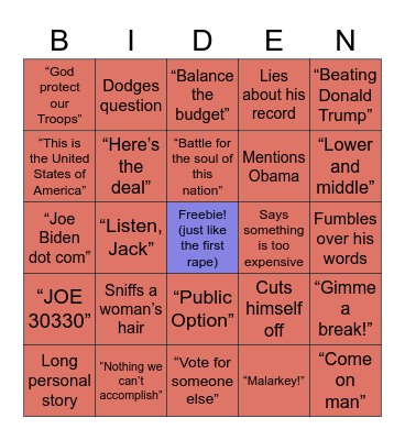 Joe Biden Bingo Card