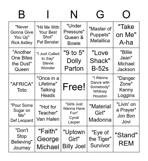 Karaoke Bingo (Songs) Bingo Card