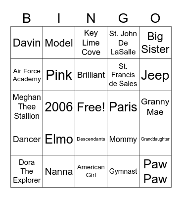 Princess Amiyah's Sweet 16 Bingo Card