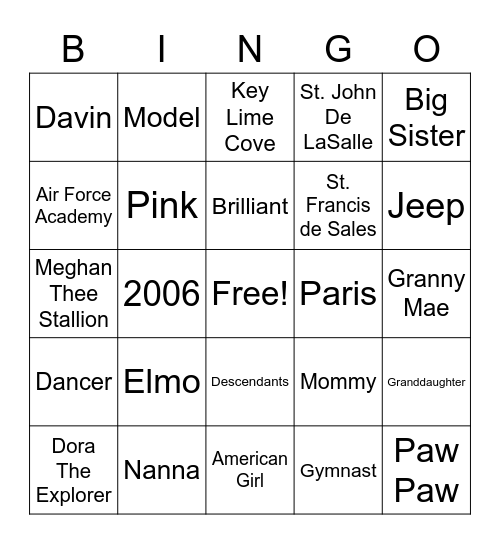 Princess Amiyah's Sweet 16 Bingo Card