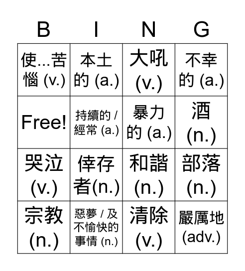 B5U3 Bingo Card