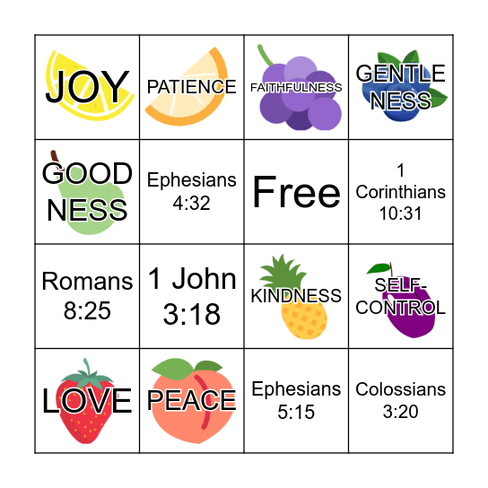 Fruit Of The Spirit Bingo Card