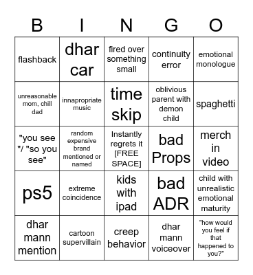 Dhar Mann Bingo Card
