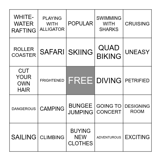 HOLIDAY ACTIVITIES Bingo Card