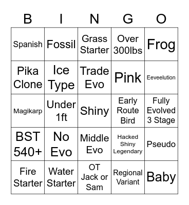 Wonder Trade Bingo Card