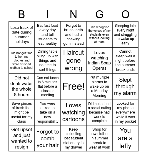 Teacher's Day Special Bingo Card