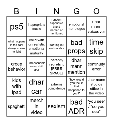 Dhar Mann Bingo Card