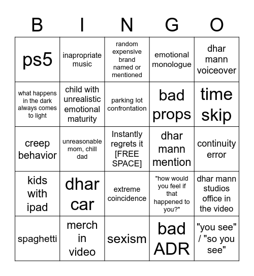 Dhar Mann Bingo Card