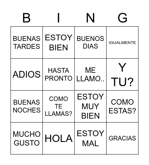LOS SALUDOS Bingo Card