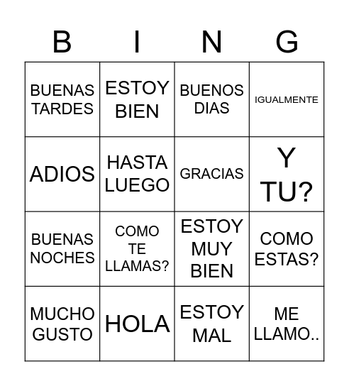 LOS SALUDOS Bingo Card