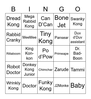 Gousse Round 1 (Monkey) Bingo Card