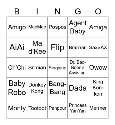 Glace Round 2 (Monkey) Bingo Card