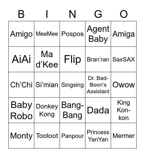 Glace Round 2 (Monkey) Bingo Card