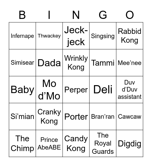 Yumi Round 1 (Monkey) Bingo Card