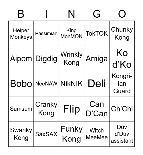 Mooncake Round 1 (Monkey) Bingo Card