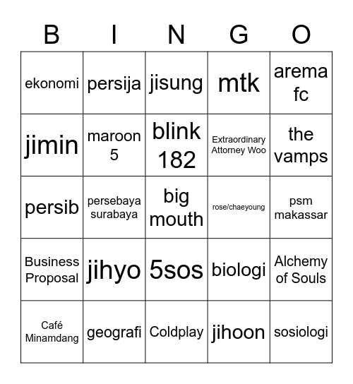 Jejen Bingo Card