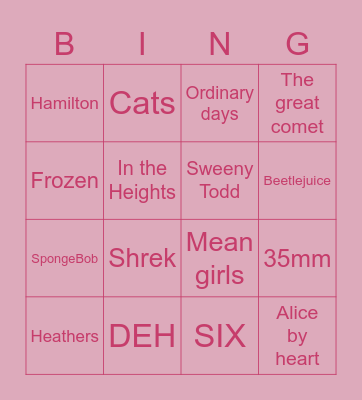 Musical BING Bingo Card