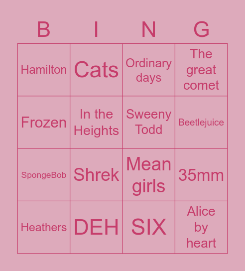 Musical BING Bingo Card